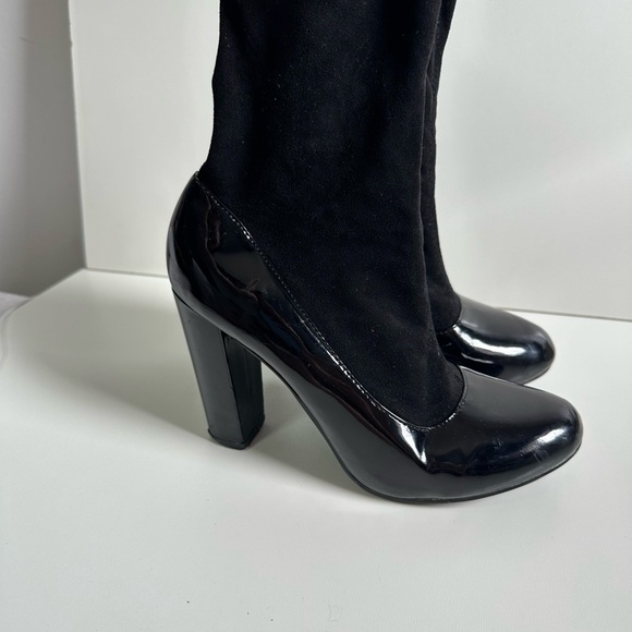 Daisy Street Womens Black Vinyl Zip Slip On Boot - Picture 1 of 9